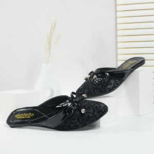 Sandal Flat Wanita Slip-On Mules Sol Karet Lentur | Sendal Selop Brukat Wanita Kondangan Terbaru Kekinian | Sandal Selop Wanita Motif Brukat Hak Datar