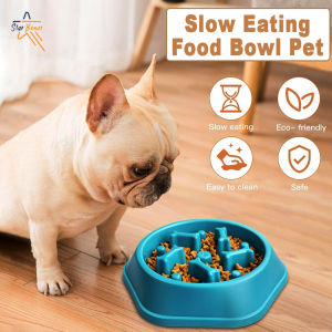 Pet Slow Food Bowl Anti-choking Feeder PP Plastic Dish Bowl Home Dog Eating Plate Anti-gulping Feeding Supplies (Blue)