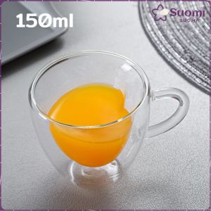 Suomi 150ml 250ml Double Wall Glass Mug Heat Resistant Coffee Glass Cup Fashion Heart Shape