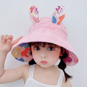 หมวกเด็กกันแดด แบบมีหูกระต่าย น่ารัก สวมได้ 2 ด้าน รุ่น candy พร้อมสายคล้องคอกันลม รอบศรีษะ 48-54 CM อายุประมาณ 2-12 ปี