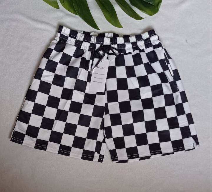 White and black checkered on sale shorts