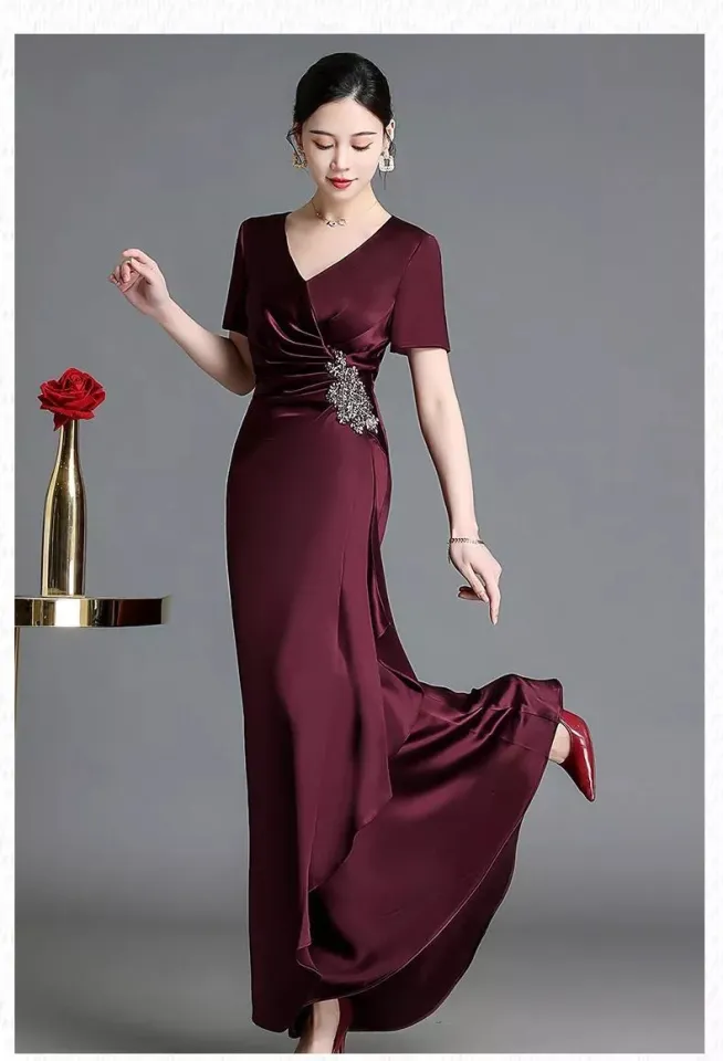 Burgundy long outlet plus size dress