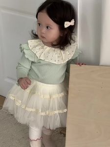Girls 2026 Spring lace collar top tulle skirt leggings set Korean-style childrens clothing baby spring outfit