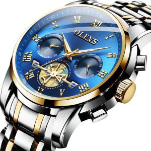 OLEVS jam tangan lelaki men watch New quality fashion business trend watches mens steel belt multi-function waterproof chronograph black blue white gold
