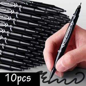 OWMXZL 10Pcs Oily Waterproof Permanent Marker Fine Thick Point Graffiti Twin Tip Marker Black Ink Drawing Pens School Supplies