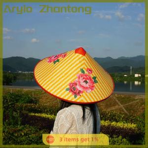 Aryio Cone Hat Retro Bamboo Rattan Fisherman Hat Handmade Weave Straw Bucket Hat Rain Dance Props Cone Sunshade Hat Plastic Bamboo Hat