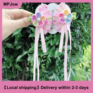 【Local shipping】 Japanese Kimono Fabric Flower Folding Fan Children Hair Accessories Clip Tassel Headwear Headdress Barrette