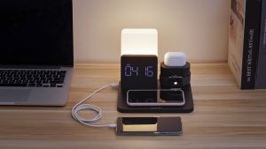 LED Light Bedside Lamp Table Alarm Clock Qi Wireless Charger Dock For iPhone 14 13 12 11 Pro Max XS 13 12 Mini 11 XS XR For Apple Watch 8 Ultra 7 SE 6 5 Fast Charging Station