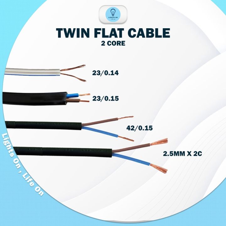 1M 100 Pure Copper 2 CORE Twin Flat VDE Wire Cable (Black/BLUE&WHITE