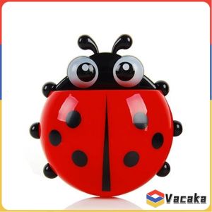 Vacaka Ladybug Cartoon Toothbrush Holder Bathroom Toothbrush Toothpaste Wall Suction Holder Rack Container