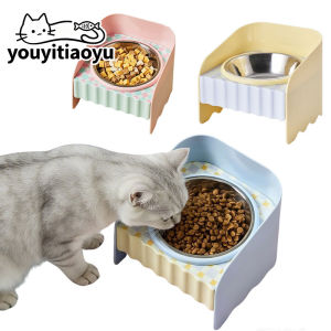 YOUYITIAOYU Elevated Stainless Steel Cat Bowl Anti-Spill Raised Pet Feeder for Cats Small Dogs