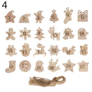 WCYC 24pcs/set Biscuit Package Gift Bags Decor Clips Xmas Christmas Advent Calendar Countdown Hanging Tags Number Label Wooden Pendant