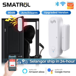 SMATRUL Tuya Smart WiFi wireless door Windows security entry alarm system with magnetic sensor for home office detection sound and light alarm Smart life APP work with Alexa Home