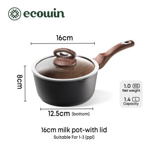 ecowin 16/18/20cm Non Stick Milk Pot with Glass Lid Granite Saucepan Pot for Induction Cooker CoCo Series (NO PFAS & PTFE & PFOA)