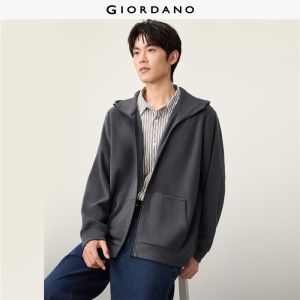 GIORDANO Men Jackets Polar Fleece Warm Hooded Jackets Kanga Pockets Zip Front Fashionable Casual Relaxed Jackets 13076782