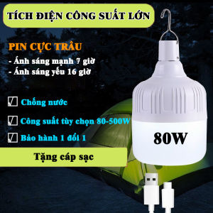 Đèn treo sạc tích điện 80W 260W 500W pin trâu kháng nước tiện dụng (Tặng kèm dây sạc)