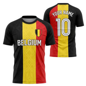 [Local Stock] HBESTY  Men Belgium Flag Graphic Football T Shirt Custom Name Number Short Sleeve Sports Fan Tee Casual Summer Regular Streetwear Top