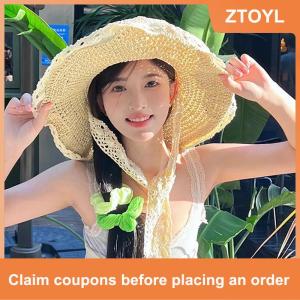 【ZTOYL】 Lace Lace Hollow Straw Hat For Women Summer Beach Outing Breathable Sun Protection Large Brim Sun Hat