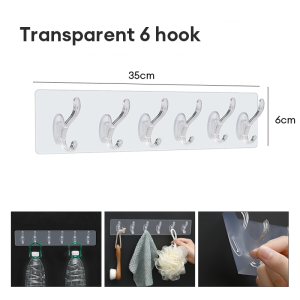 【✅SG stock】6 Hooks Hanger Wall-mounted Punch-Free Strong Self-adhesive Hook For Clothes Towel Storage Rack Kitchen Bathroom