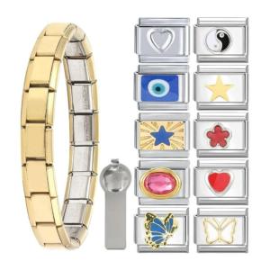 Italian Style Charm Bracelet Silver Gold Charm Bracelet Set Italian Link with Tools for Individualized Gifts