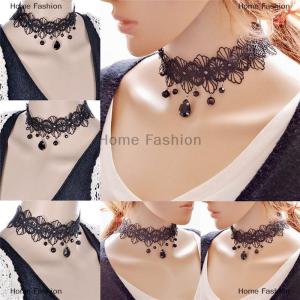 [COD] Home Fashion Fashion Gothic Black Lace Retro Choker Collar Flower Pendant Necklace Jewelry