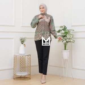 Mdhstore Batik Wanita Modern Lengan Panjang Puffy Blouse Jumbo Size M L XL XXL XXXL