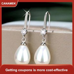 【CANAMEK 】 Jewelry for Women Water Drop Pearl Earrings for Women Red White Round Pearl Oval Earrings Wedding Engagement Valentines Day Gift