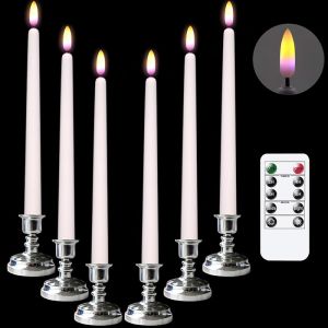 DRomance Flameless LED Taper Candles with Remote and Timer Battery Operated Ivory Real Wax 3D Wick Flickering Wedding Dinner Holiday Decor Candles(4 Pack 0.8" D x 11" H)