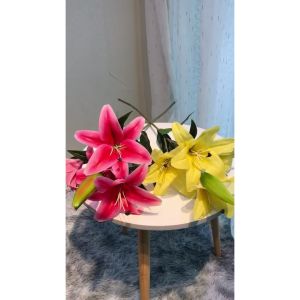 Cành hoa ly giả - 1 cành 4 bông - dài 95cm - Cây giả hoa lụa Decor trang trí nhà cửa