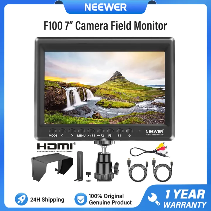 NEEWER F100 7" Camera Field Monitor HD Video Assist IPS 1280x800 HDMI Input 1080P with Sunshade and Ball Head(Battery Not Included)