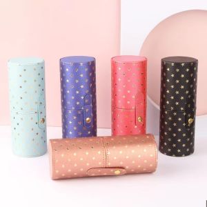 GOUPO Dustproof Makeup Brush Bucket Waterproof PU Leather Makeup Brush Cylinder Portable With Lid Storage Box Travel