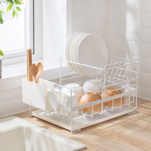 Vision Double-layer Kitchen Plate Bowl Storage Racks Shelf Stainless Steel Kitchen Sink Drying Shelf with Chopsticks Cage Space Saving Sink Cutlery Drainer Drying Plate Stand Shelves Storage Organizer Holder