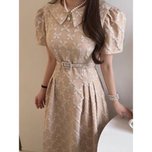 D11459 Ellen Ribbon Emboss Dress w/ Belt