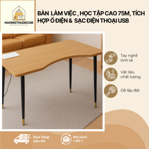 BÀN LÀM VIỆC BÀN HỌC TẬP TÍCH HỢP Ổ ĐIỆN & SẠC USB – MDF 17 LY CHỐNG ẨM THẨM MỸBY HUONGTHUDECOR