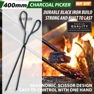 MYDIYHOMEDEPOT - 400mm Penyepit Arang Black Iron Charcoal Plier Clipper Picker Tool Scissor BBQ Tongs Charcoal Picker