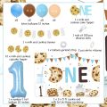 Milk and Cookies 1st Birthday Party Decorations, One Sweet Cookie Birthday Decorations, Milk and Cookies Banner Backdrop Number 1 Foil Balloon Cake Cupcake Toppers for One Year Old Birthday. 