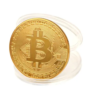 Đồng Xu Bitcoin làm đồ lưu niệmtrang trísưu tầm phong thủy may mắn Hộp nhựa bảo vệ