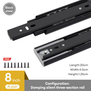 ICIC 2Pcs Drawer Guide Soft Close Heavy Duty Drawer Hydraulic 3-Fold Ball Bearing Full Extension (8-24 inch)
