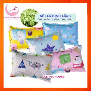 Gối lá đinh lăng cho bé sơ sinh và trẻ nhỏ Katina House vỏ Cotton Satin Hàn Quốc mềm mát thơm dịu