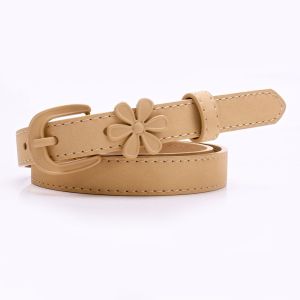UNIITY Faux PU Leather Womens Thin Belt Flower Buckle Solid Color Decorative Belt Versatile Small Size Pin Buckle Belt Skirt Matching