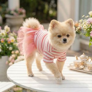 OUTOPEN Breathable Dog Striped Skirt Thin Design Short Sleeve Pet Gauze Skirt Pet Clothing Soft Summer Pet Costume Spring Summer