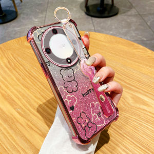 YBD Anti Fall Glitter Wristband Phone Case for Honor X9C Smart X9A X9B X40 X60 Pro X40 Magic 5 Lite Cute Group Teddy Bear Pattern