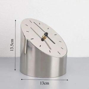 xpkQ Nordic Table Clocks Metal Slanted Geometric Shape Silver Desk Clocks Luxury High Sense Tabletop Ornaments Offic Home Decoration 9H4B3