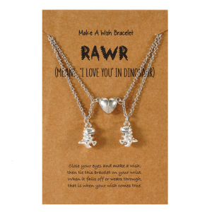 Friendship Gifts Two Split Heart Dinosaur Pendant Necklaces Neck Necklace Set of 2 for Best Friend Silver