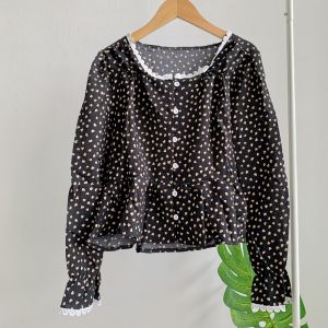 Chaisima เสื้อผู้หญิงเสื้อลายจุดน่ารักเสือเชิ้ตแขนยาวสไตล์วินเทจเสื้อแฟชั่นเกาหลี