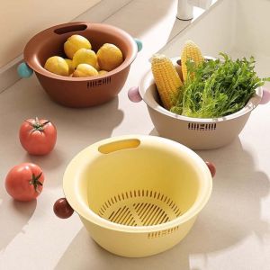 GUHEHARD Water-Filtering Basin Vegetable Drain Basket Double Layer Large Capacity Fruit Vegetable Washing Bowl Kitchen Gadgets Quickly Drain Food Storage Container Household