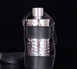 Bình đựng rươu inox hình trụ 05L lít kèm bao da