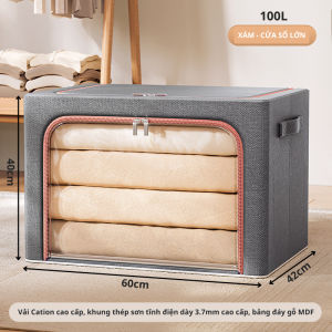 Túi đựng quần áo khung thép hộp vải đựng chăn ga đa năng bảng đáy gỗ MDF gấp gọn tiện lợi TD01