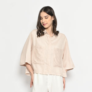 QUEENTIN Kemeja Blouse Crop Wanita 0372 Katun Rayon Motif Polkadot Premium Lengan Pendek 3/4