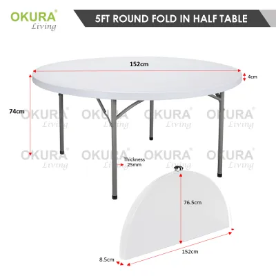 OKURA 4ft & 5ft & 5.7ft Round Fold Half Table Banquet Table Folding Portable Table Dining Table Meja Lipat Bulat 4 & 5 kaki